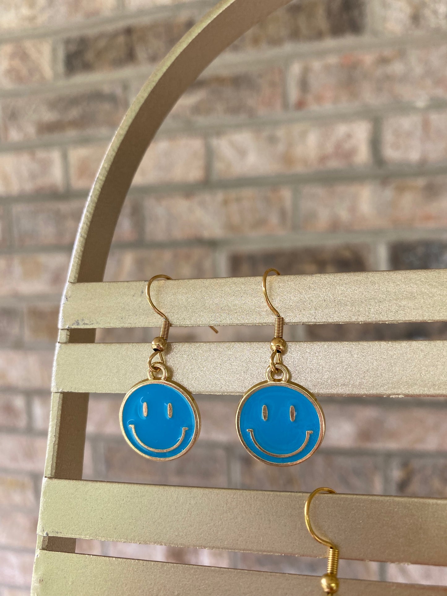 Smiley Dangle Earrings-Blue
