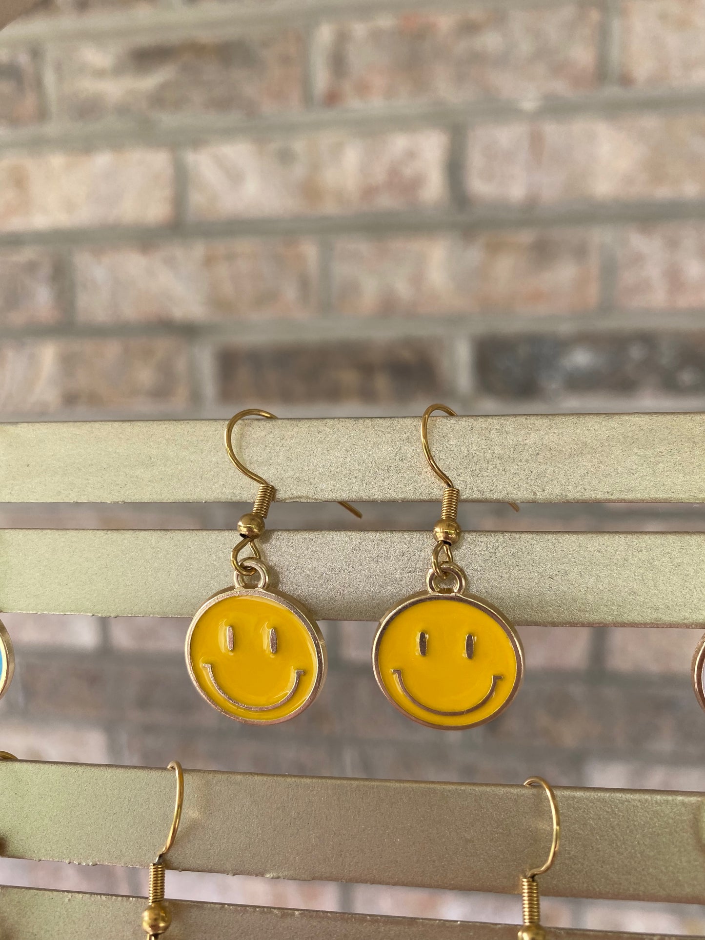 Smiley Dangle Earrings-Yellow