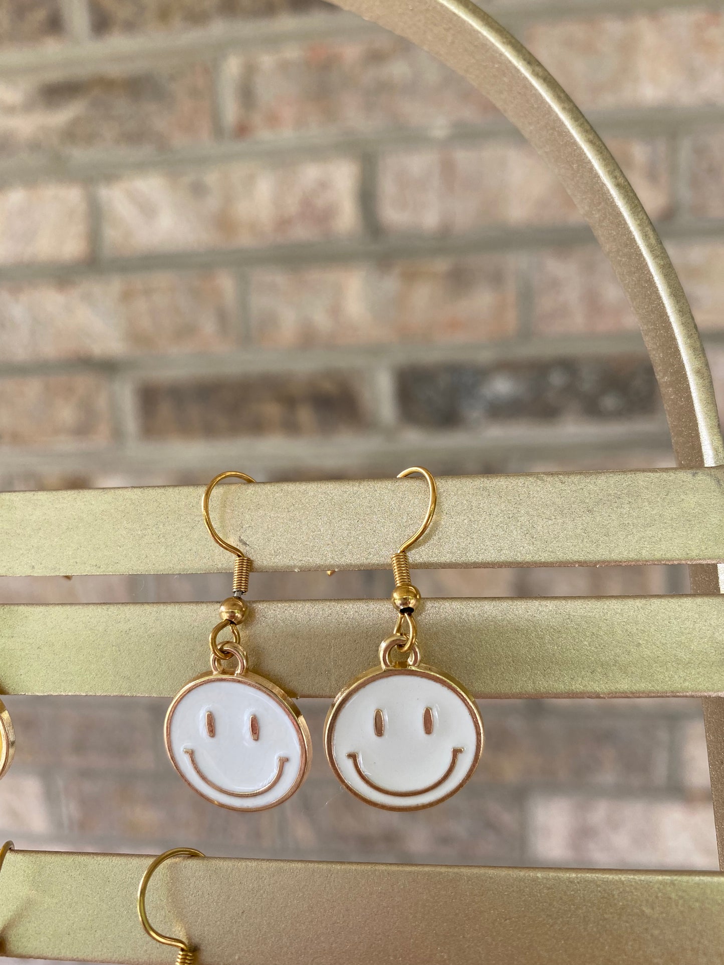 Smiley Dangle Earrings-White