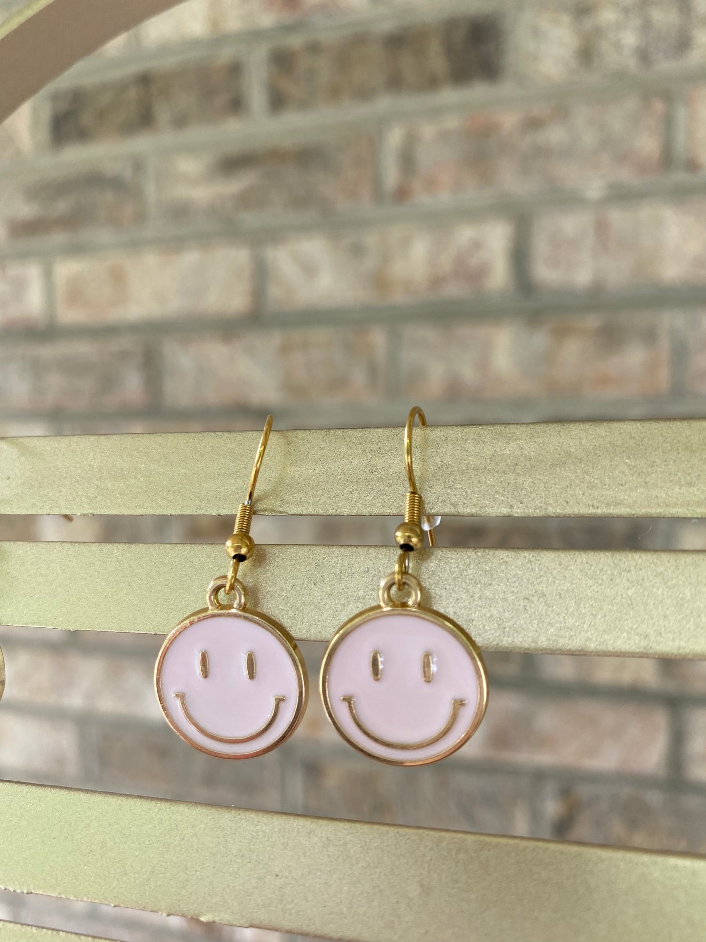 Smiley Dangle Earrings-Pink