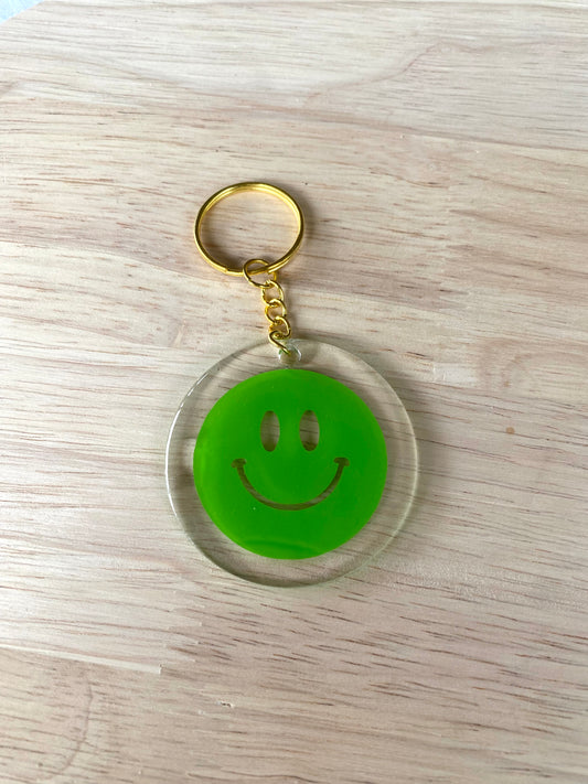 Resin Keychain- Smiley Face (Green)