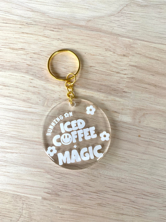 Resin Keychain- Running on Iced Coffee + magic (White)