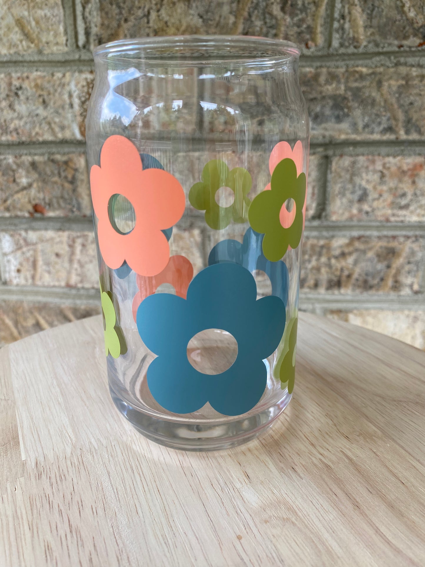 Retro Flowers-Blue, Coral, Green