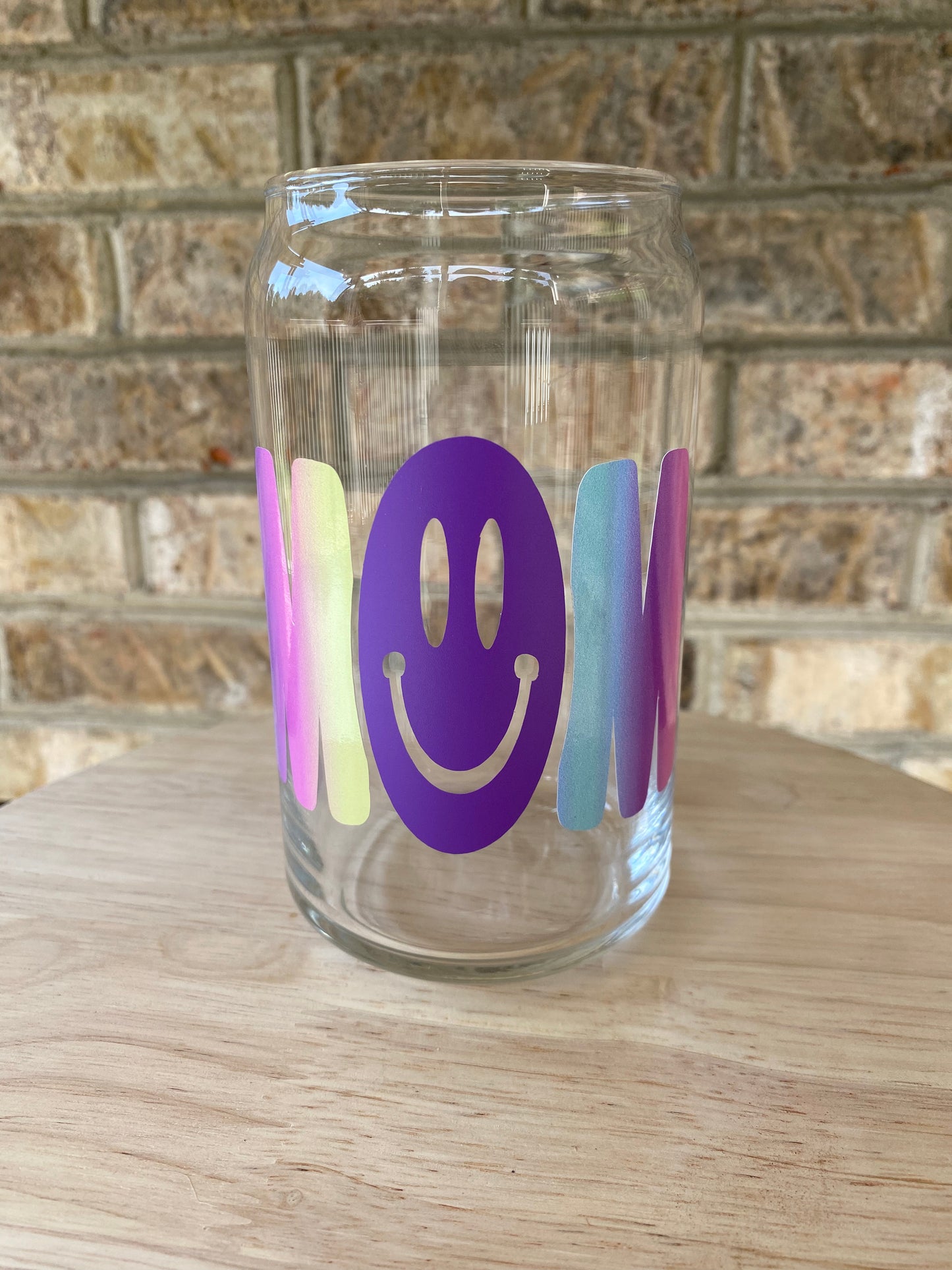 Mom Smiley- Purple & Rainbow Stripe