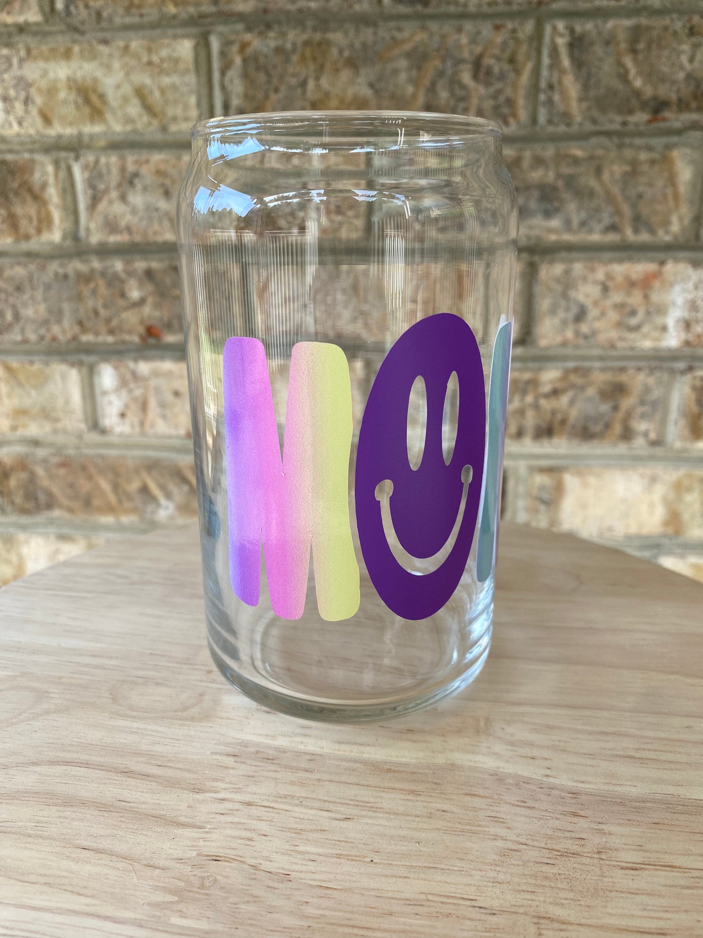 Mom Smiley- Purple & Rainbow Stripe