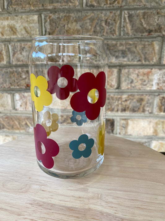 Retro Flowers- Yellow, Maroon, Blue